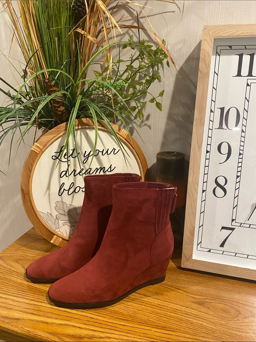Dolce Vita Burgundy Suede Wedge Ankle Boots